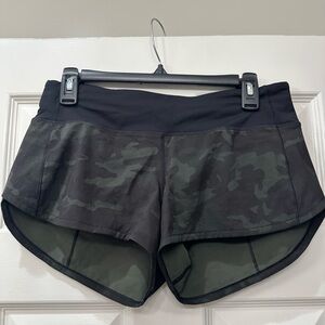 Lululemon Athletica Green and Black Camouflage Speed Up Short Athletic Shorts
